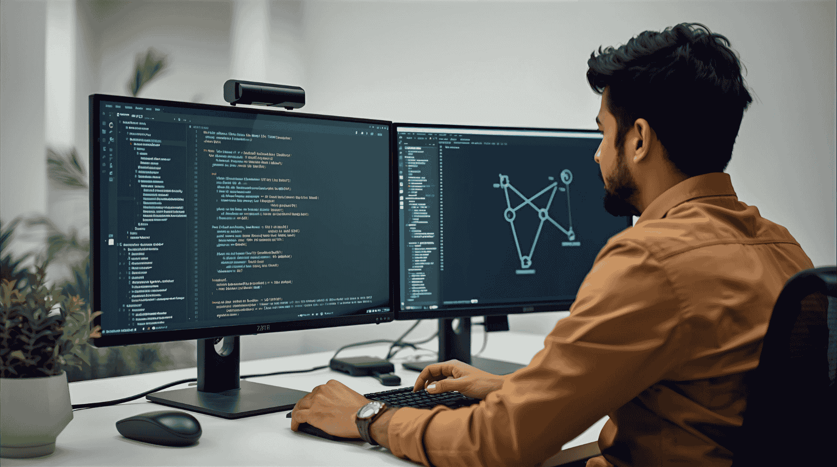 Developer writing Solidity smart contract code at Zatiq Sol office