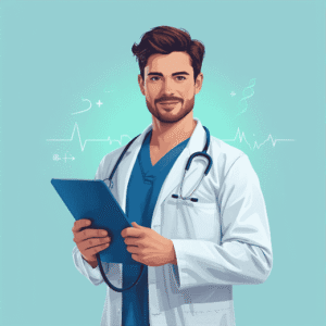 Healthcare professional in lab coat with stethoscope, representing expertise in medical and healthcare services
