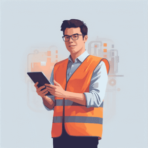 Manufacturing expert holding a tablet, representing expertise in production, engineering, and industrial processes