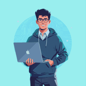 Technology and IT expert holding a laptop, representing expertise in software, cybersecurity, and tech services