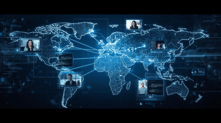Global remote development team collaborating online in 2026