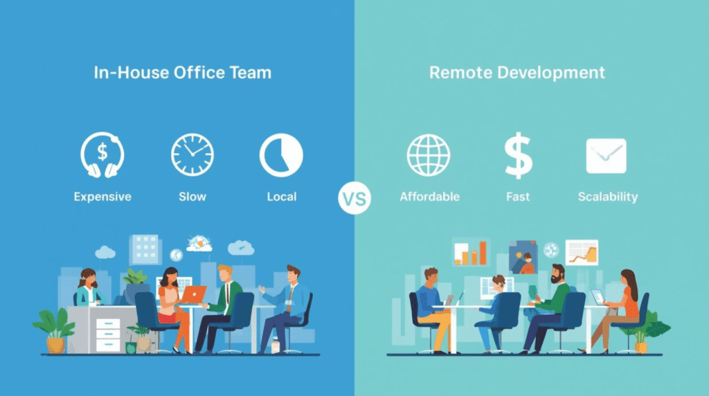 Remote development team vs in-house team cost and speed comparison
