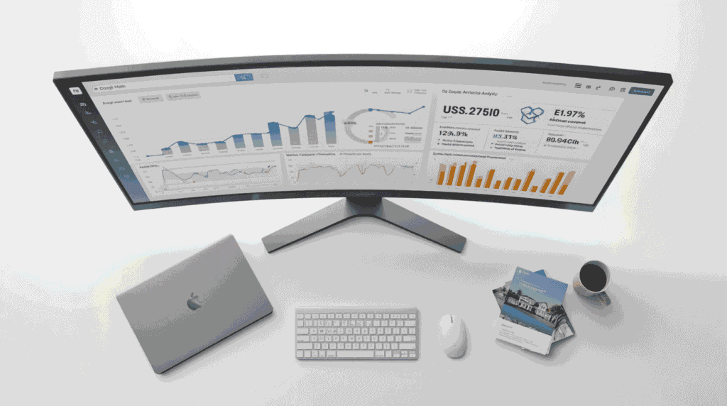 Real estate marketing analytics dashboard showing organic SEO traffic growth alongside social media metrics and lead pipeline data