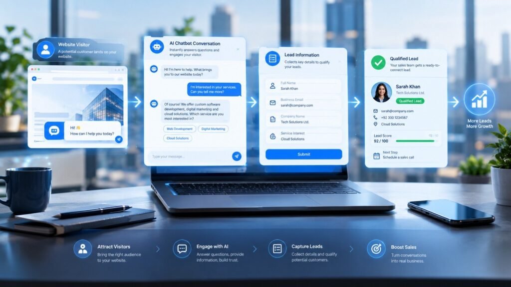 AI chatbot converting website visitors into qualified leads and boosting sales.